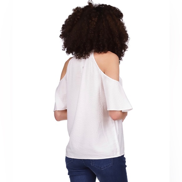 MICHAEL Michael Kors® White Seersucker Halter Style Cold Shoulder Top NWT - Picture 7 of 8